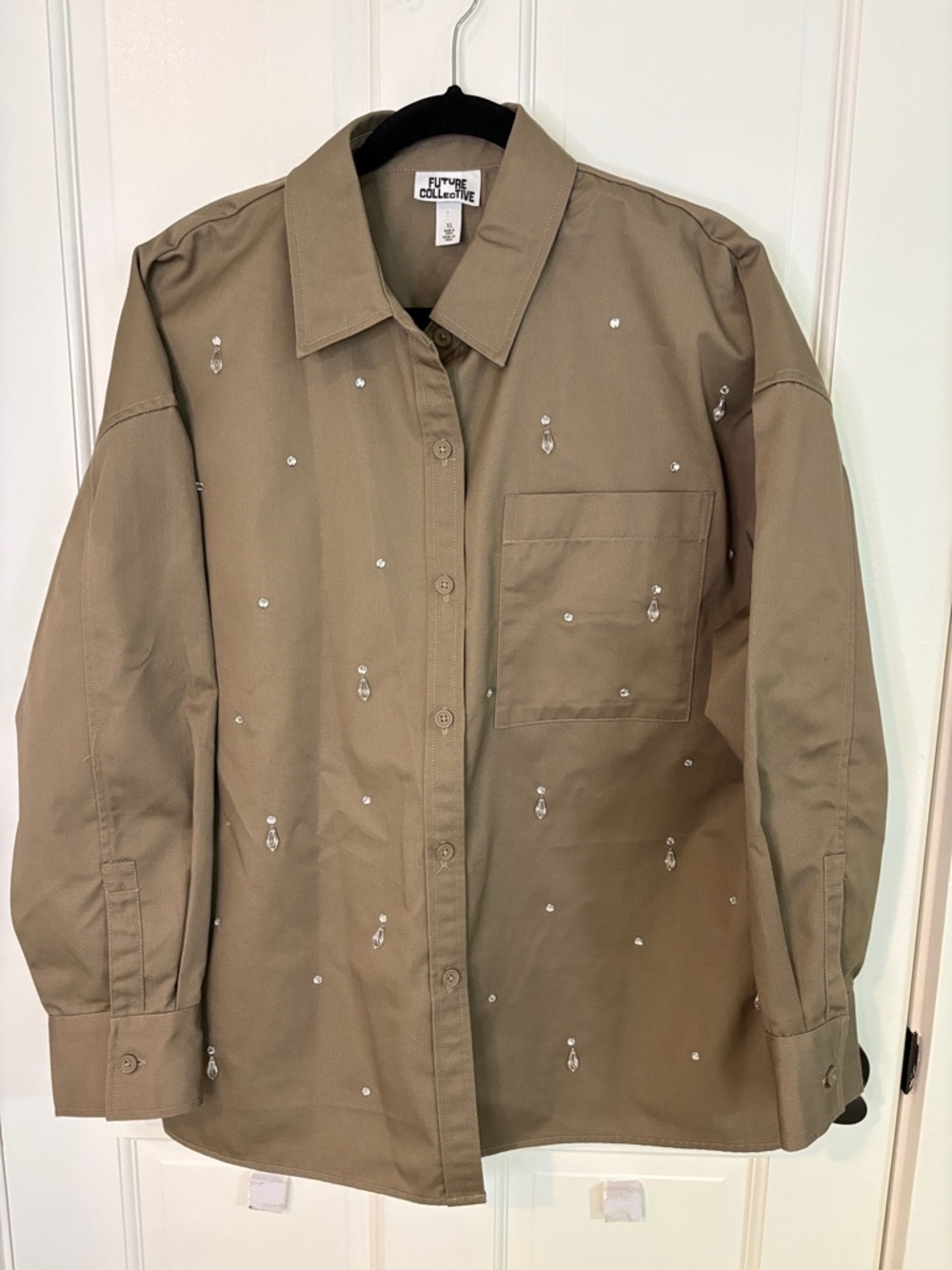Future Collective Embellished Button-Up Shirt Tan